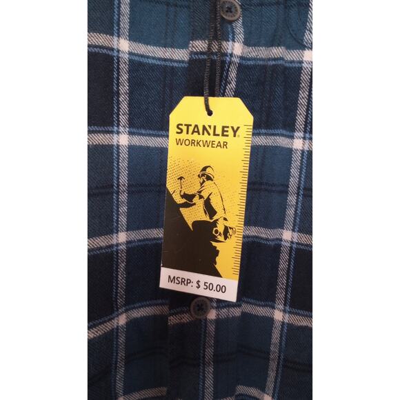 Stanley Blue & White Plaid Flannel Button Front Long Sleeve Shirt - Picture 2 of 12